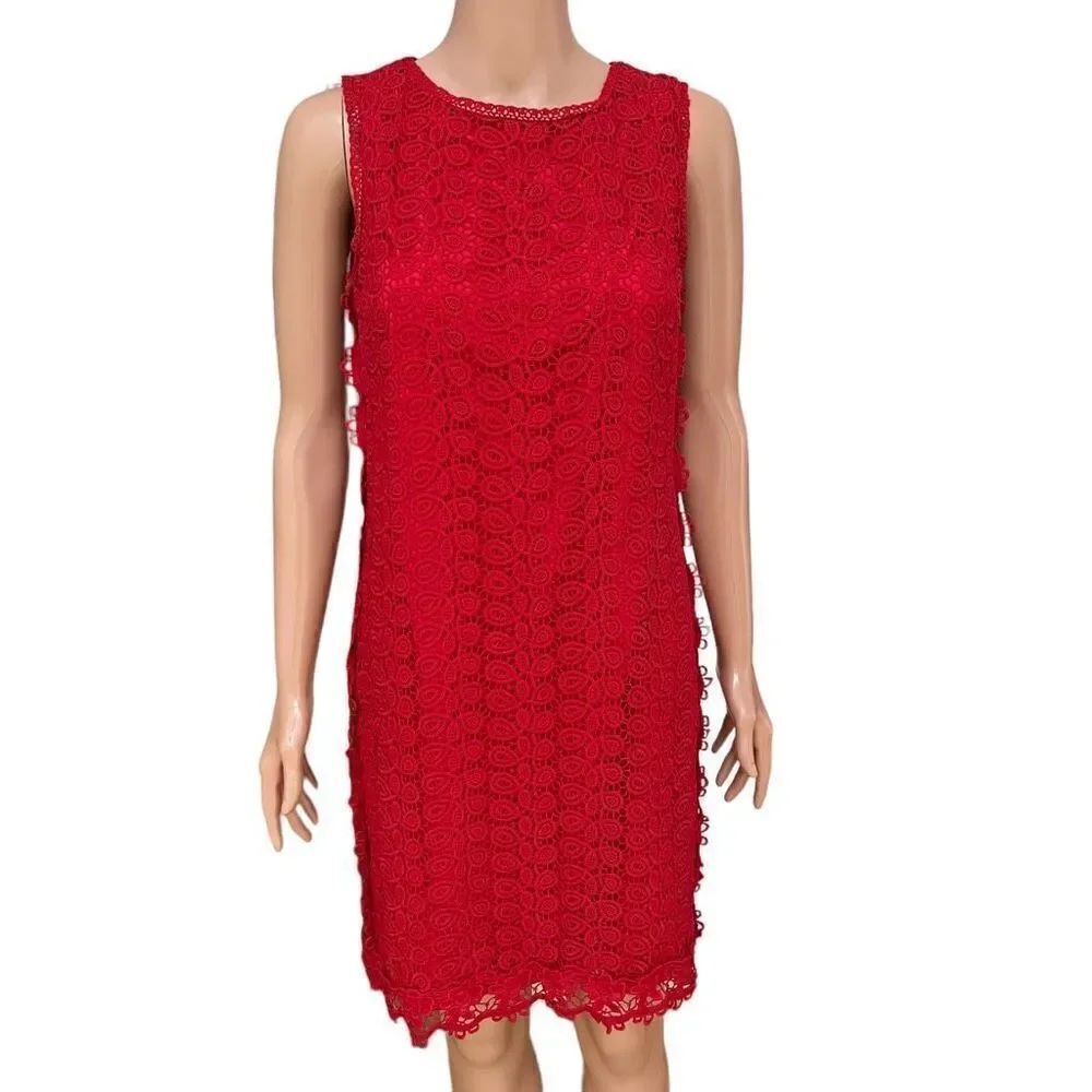MASSIMO DUTTI GUIPURE CROCHET RED DRESS lined size 6